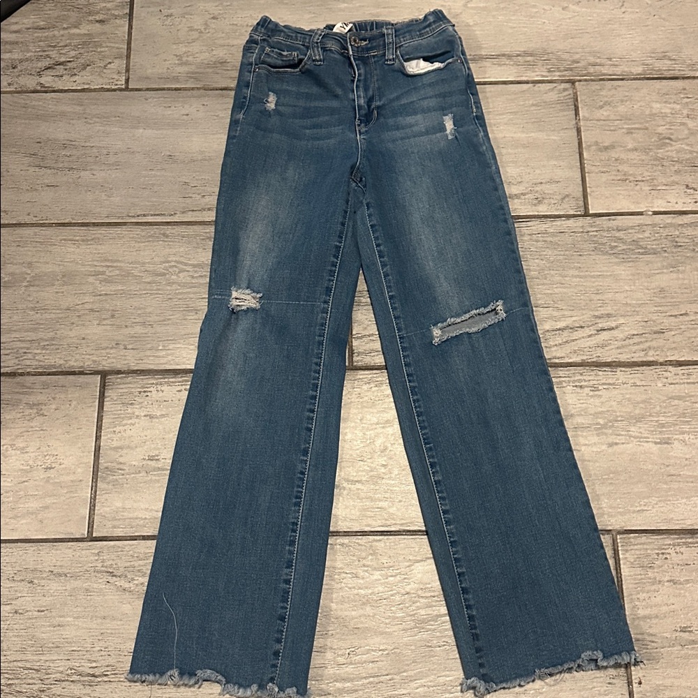 YMI Millie Fit Classic Denim Girls Distressed Blue Jeans Size 12/14